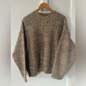 THE GREAT. Brown and Cream Turtleneck Sweater